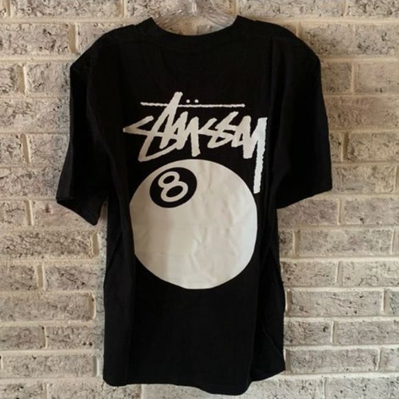 Stussy Black 8-Ball Men's Tee Size L SLIM FIT - Picture 2 of 4